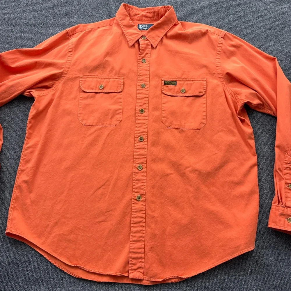 Polo Ralph Lauren Button Down Men XXL Orange Long Sleeve Utility Twill Shirt